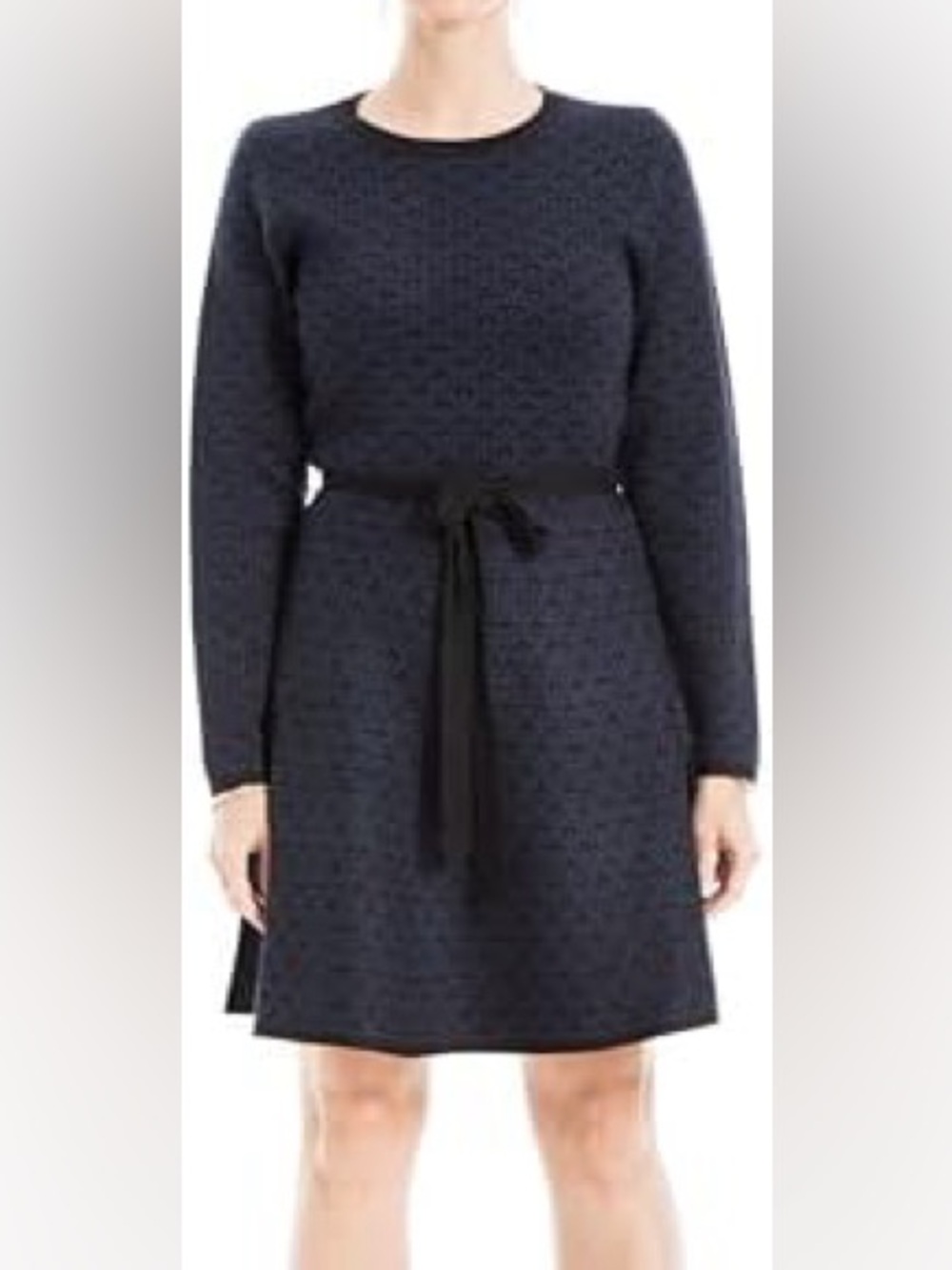Max Studio Navy Long-Sleeve Belted A-Line Dress